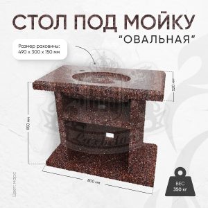 Стол с каменной мойкой 800х520х850мм